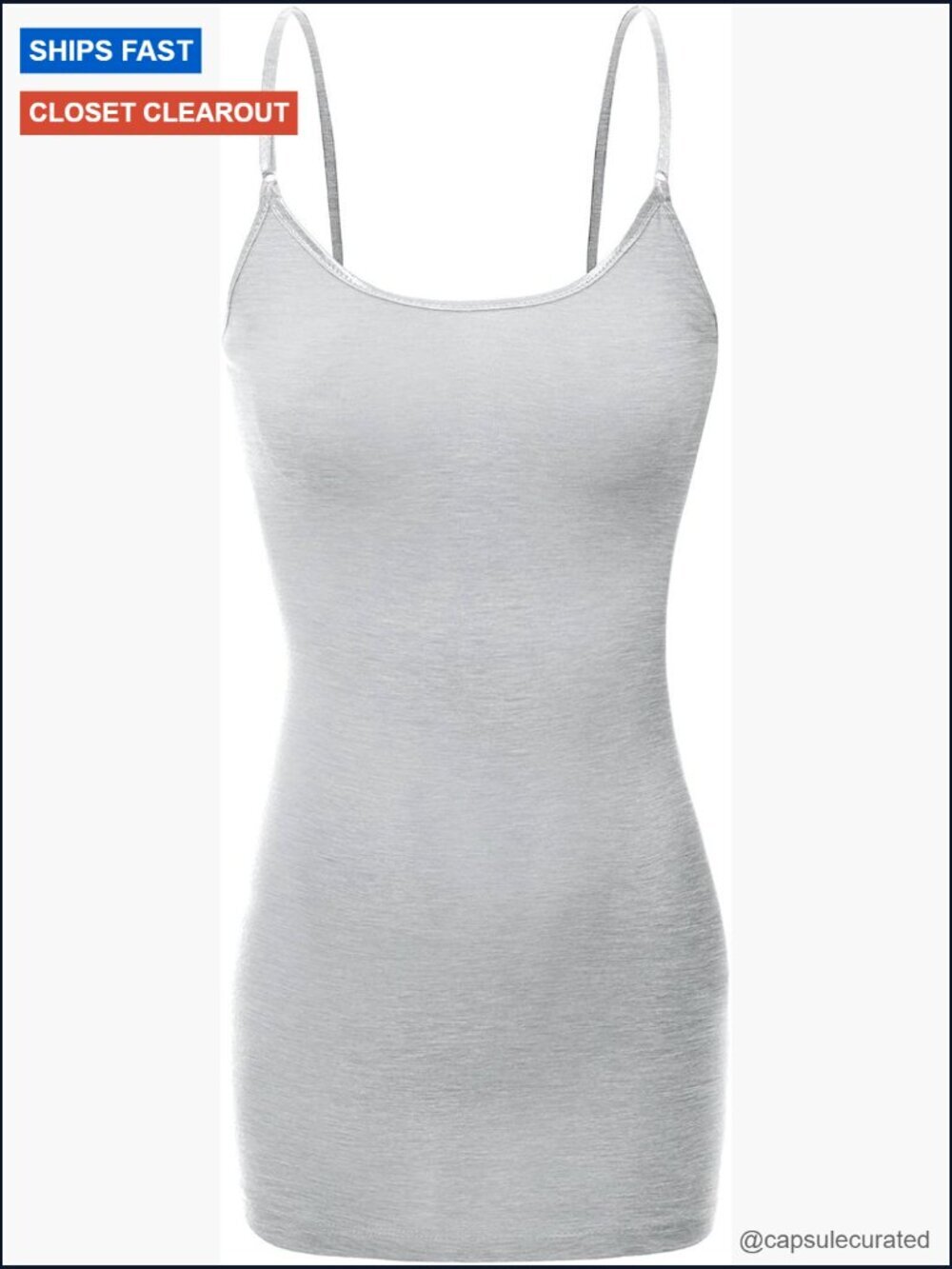 Womens Adjustable Spaghetti Strap Long Cami Tunic Tank Top